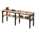SPECRAFT 84"x24" 2-Tier Adjustable Workbench with 4 AC Outlet and 2 USB Ports Power Outlets, 6000 Lbs Capacity Heavy Duty Workbench, Rubber Wood Top for Garage, Workshop, Office