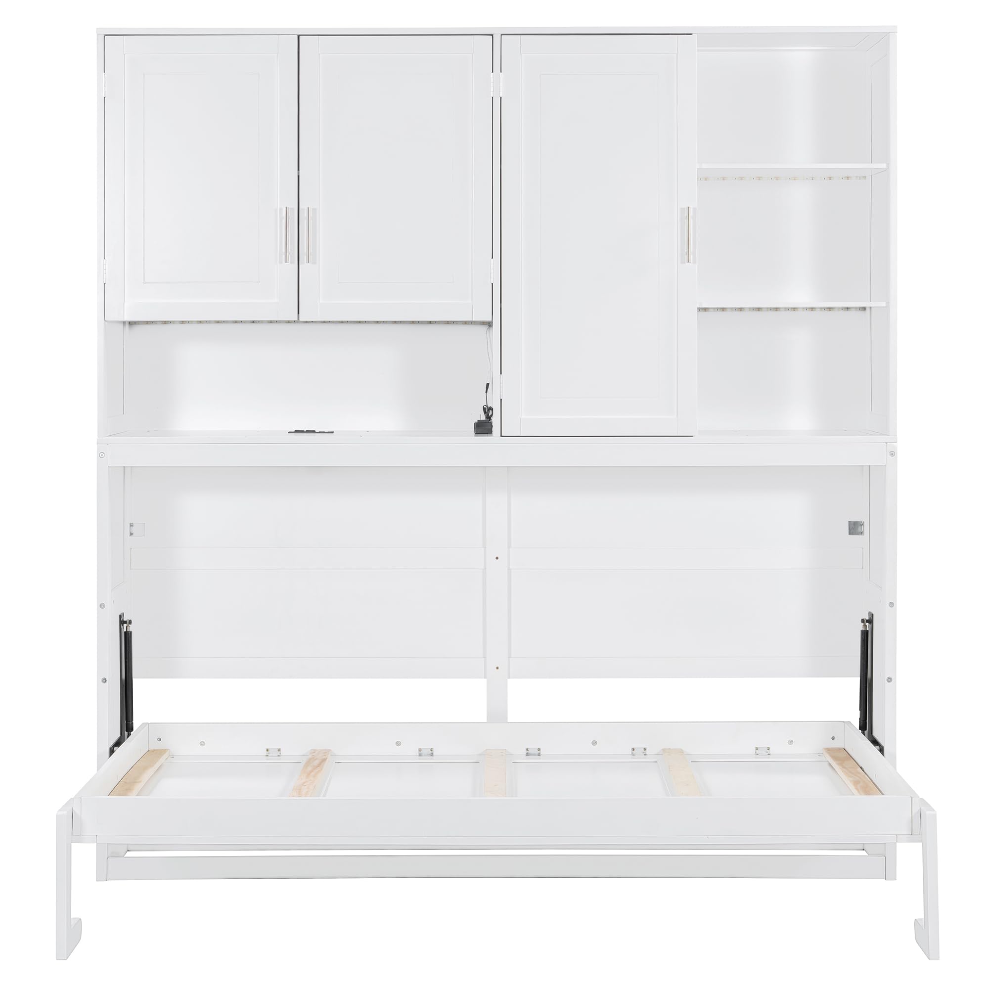 Ball & Cast Twin Size Murphy Bed,Foldable Wall Bed with Top Cabinet,Storage Shelves,Hidden Cabinet Bed Frame with Led Light and USB Port for Bedroom,Guest Room,Space Saving,No Box Spring Needed,White