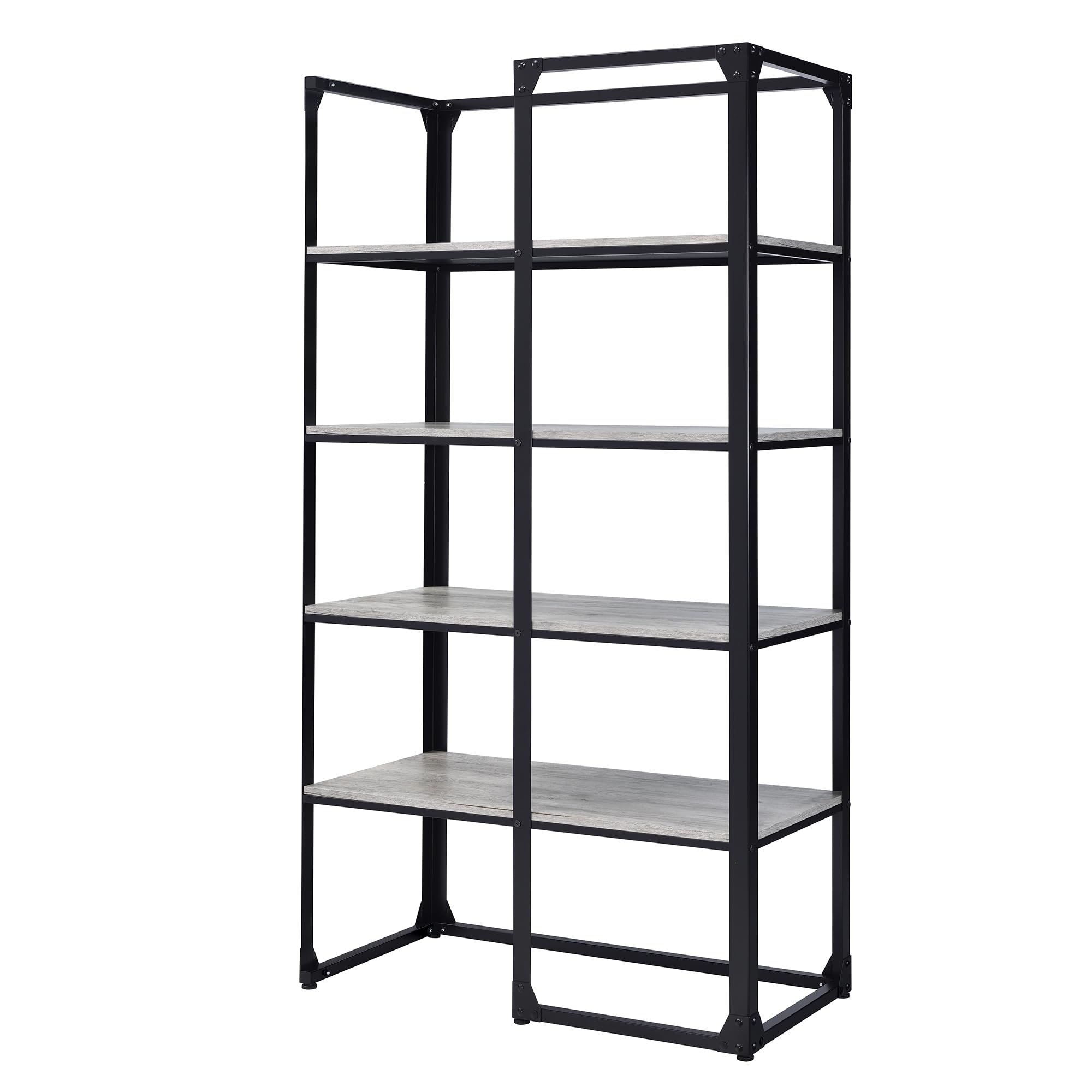 24/7 Shop at Home Adair Industrial Metal Open Back Bookcase with 4 Shelves for Living Room, Home Office, Bedroom, Black and Light Gray
