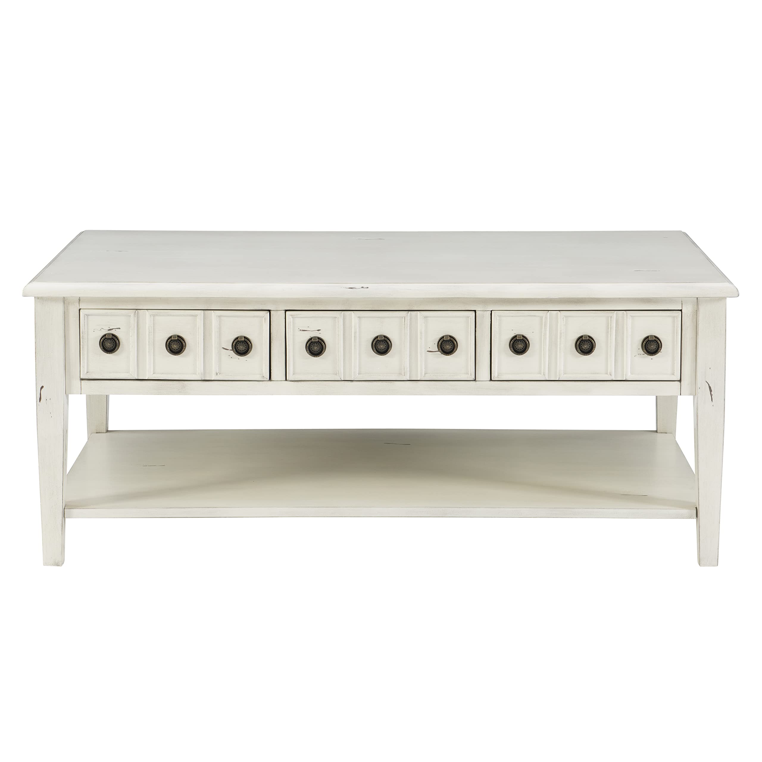 Powell Kelly Cream Coffee Table with Three Pull Thru Drawers and Open Shelf