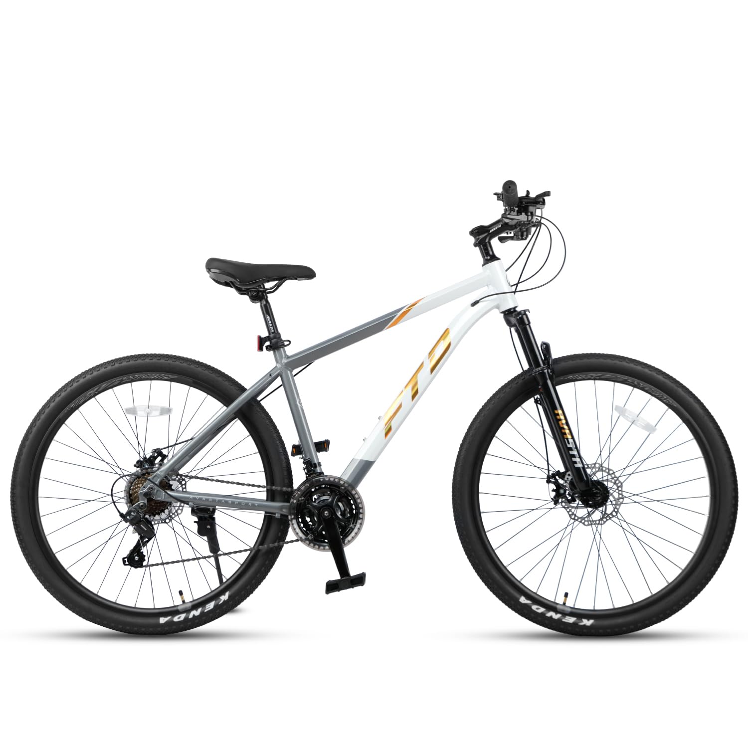 AVASTA 27.5-inch Mountain Bike for Man Male and Woman Female Adult with Lightweight Aluminum Alloy Frame and Dual Disc Brakes,Front Suspension,21-Speed Gear Shifters,Hidden Brake Cables,Golden
