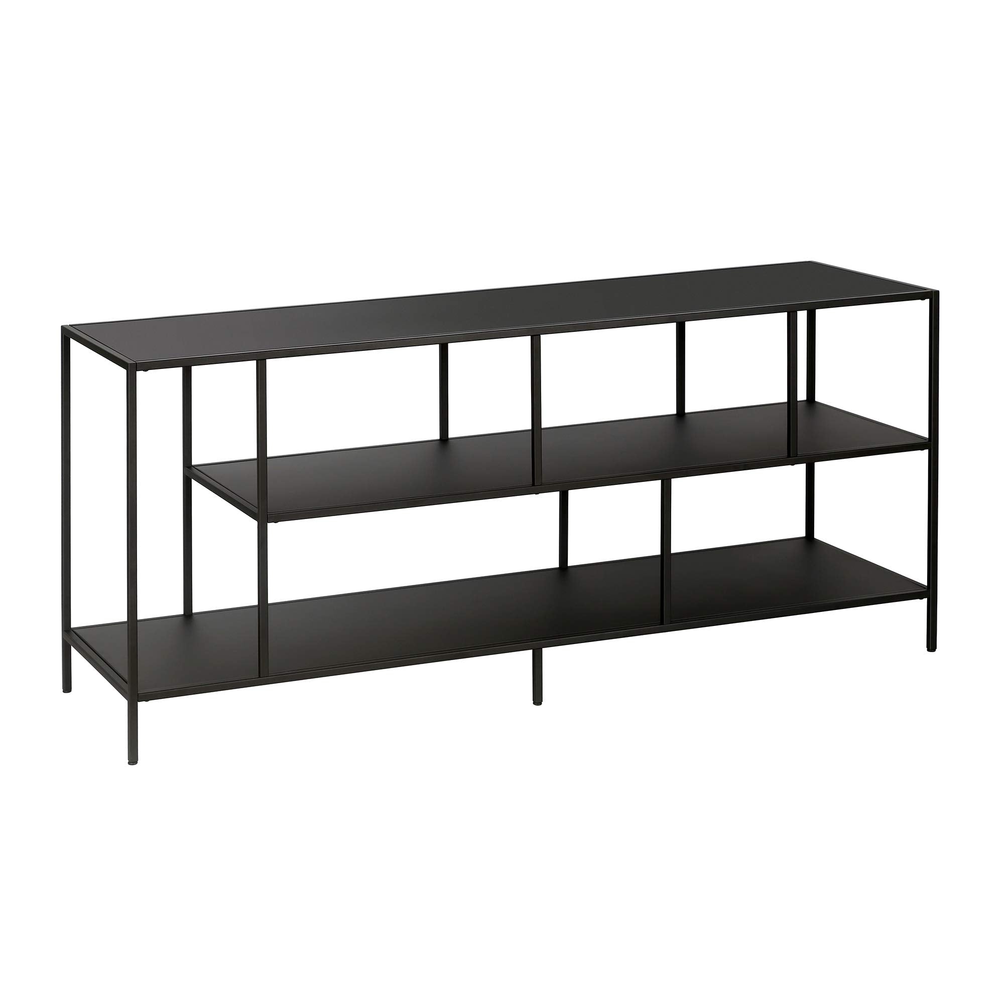 Henn&Hart TV Stand for TVs up to 60" with Metal Top and 2 Open Display Metal Shelves for Living Room, Family Room, or Office, Black