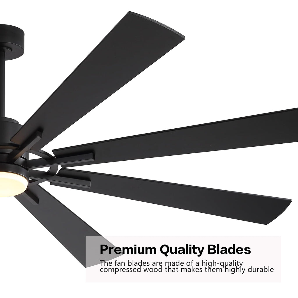 WINGBO 72" DC Ceiling Fan with Lights and 3 Downrods, Matte Black, 8 Plywood Blades, 6-Speed Reversible DC Motor, Large for Kitchen, Bedroom, Living Room