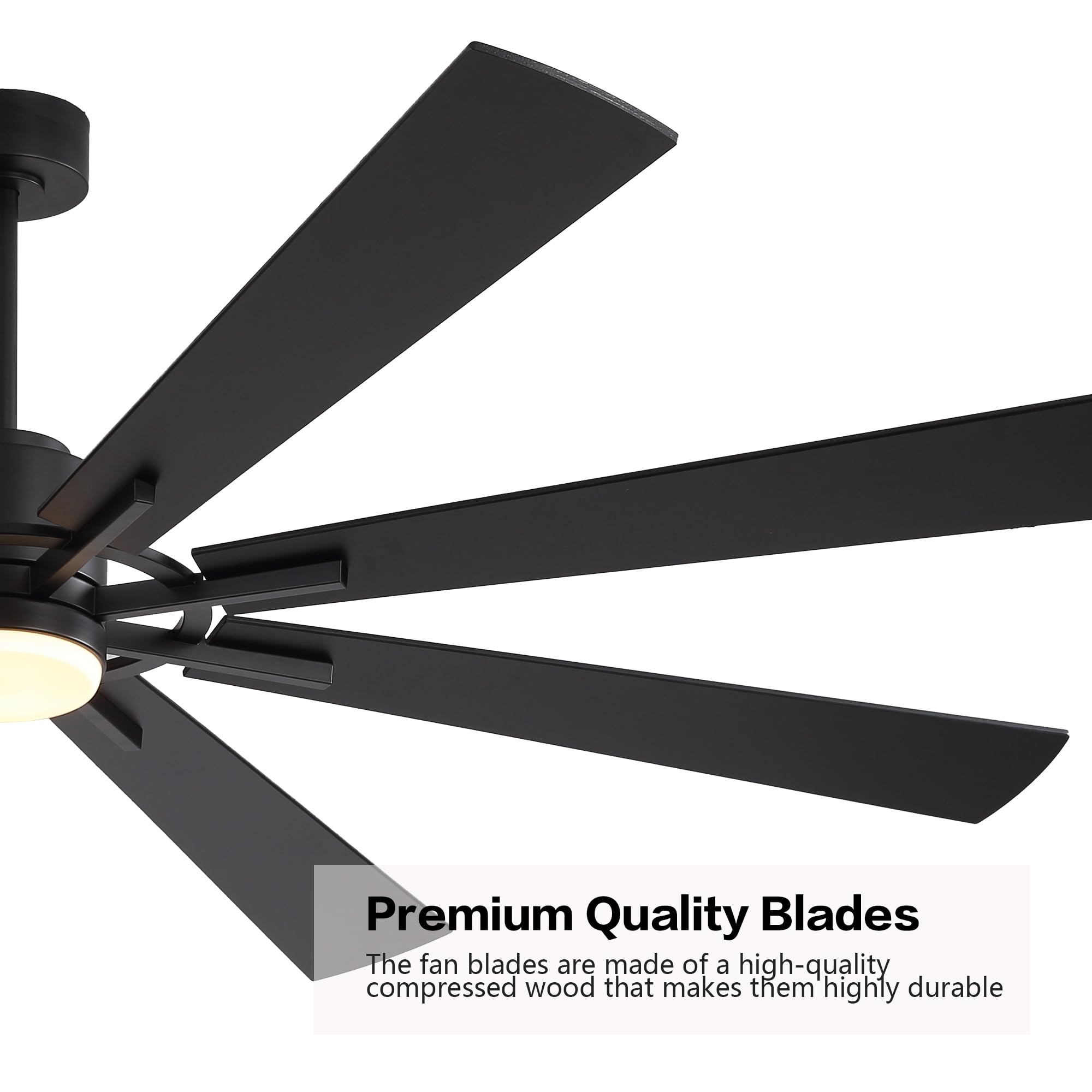 WINGBO 72" DC Ceiling Fan with Lights and 3 Downrods, Matte Black, 8 Plywood Blades, 6-Speed Reversible DC Motor, Large for Kitchen, Bedroom, Living Room
