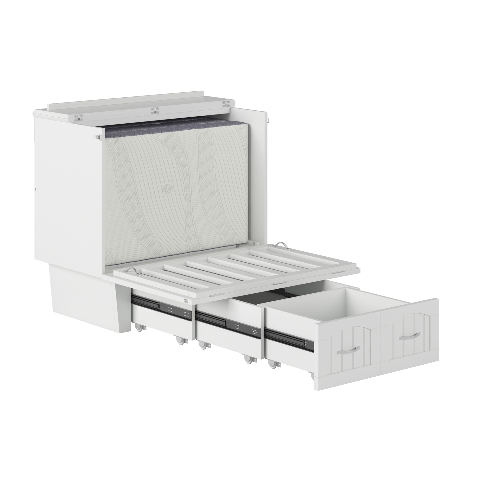 AFI, Sydney Twin Wood Murphy Bed Chest with 6" Mattress, Storage Drawer & Built-in USB Charger, White