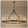 AEULYTIR 48 Inch Black Wagon Wheel Chandelier with Glass Shade, 16 Lights, Modern Farmhouse Style, Ideal for Dining Room, Kitchen, Entryways