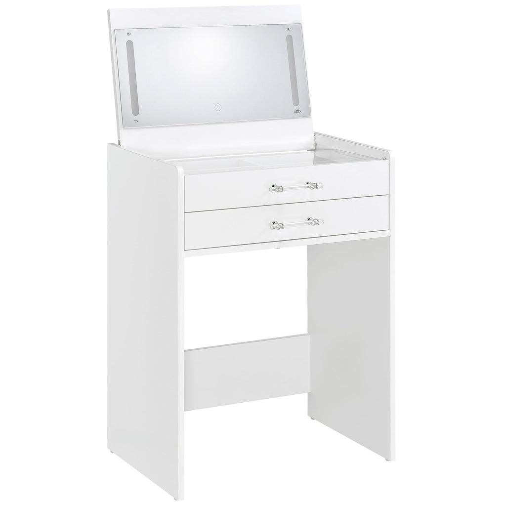 Coaster Home Furnishings Danbury Contemporary 2-Piece 2-Drawer Makeup Vanity Desk with LED Light Vanity Mirror Tempered Glass Top with Vanity Chair White High Gloss 930208
