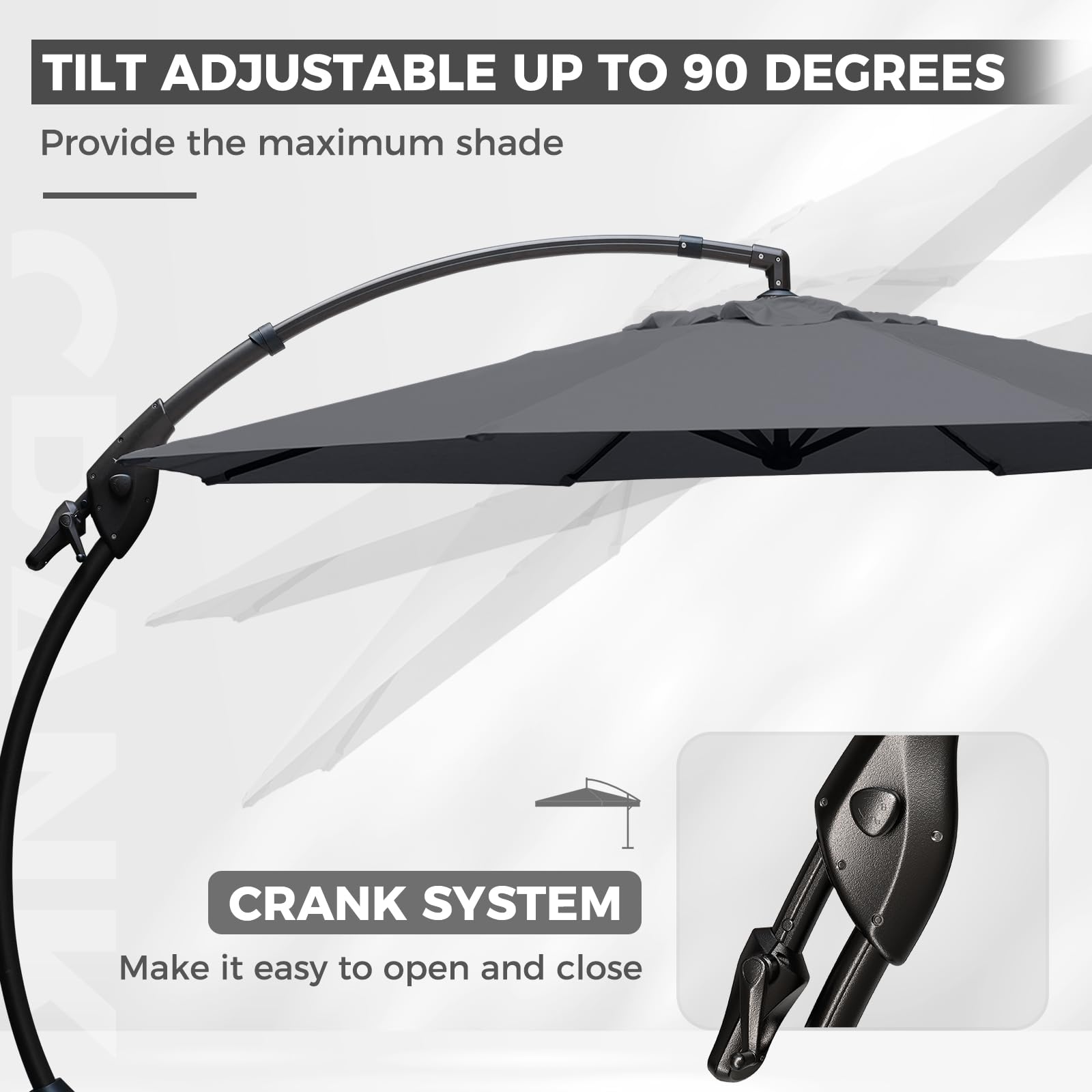 Grand patio 12 FT Patio Cantilever Umbrella Outdoor Large Round Aluminum Offset Umbrella Base Included for Deck Yard (Gray, 12 FT)