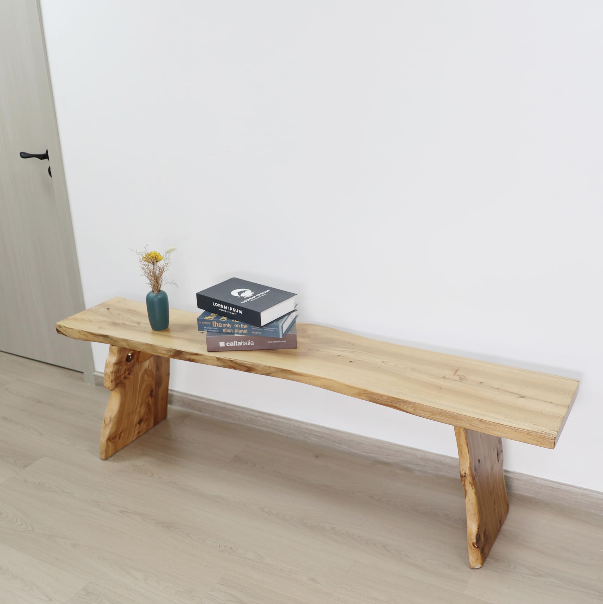 BALANBO Elm Wood Dining Bench Bedroom BenchesIn Footrest Stool Accent Bench for Entryway Dining Room Living Room Bedroom End of Bed Long 63IN