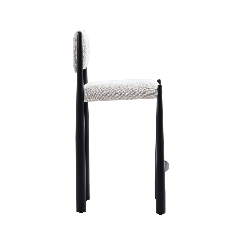 Manhattan Comfort Lennor Counter Height Stools for Kitchen and Dining Room, Upholstered in Boucle Fabric, Island Chairs with Metal Frame, Padded Backrest, Fully Assembled Furniture, Cream