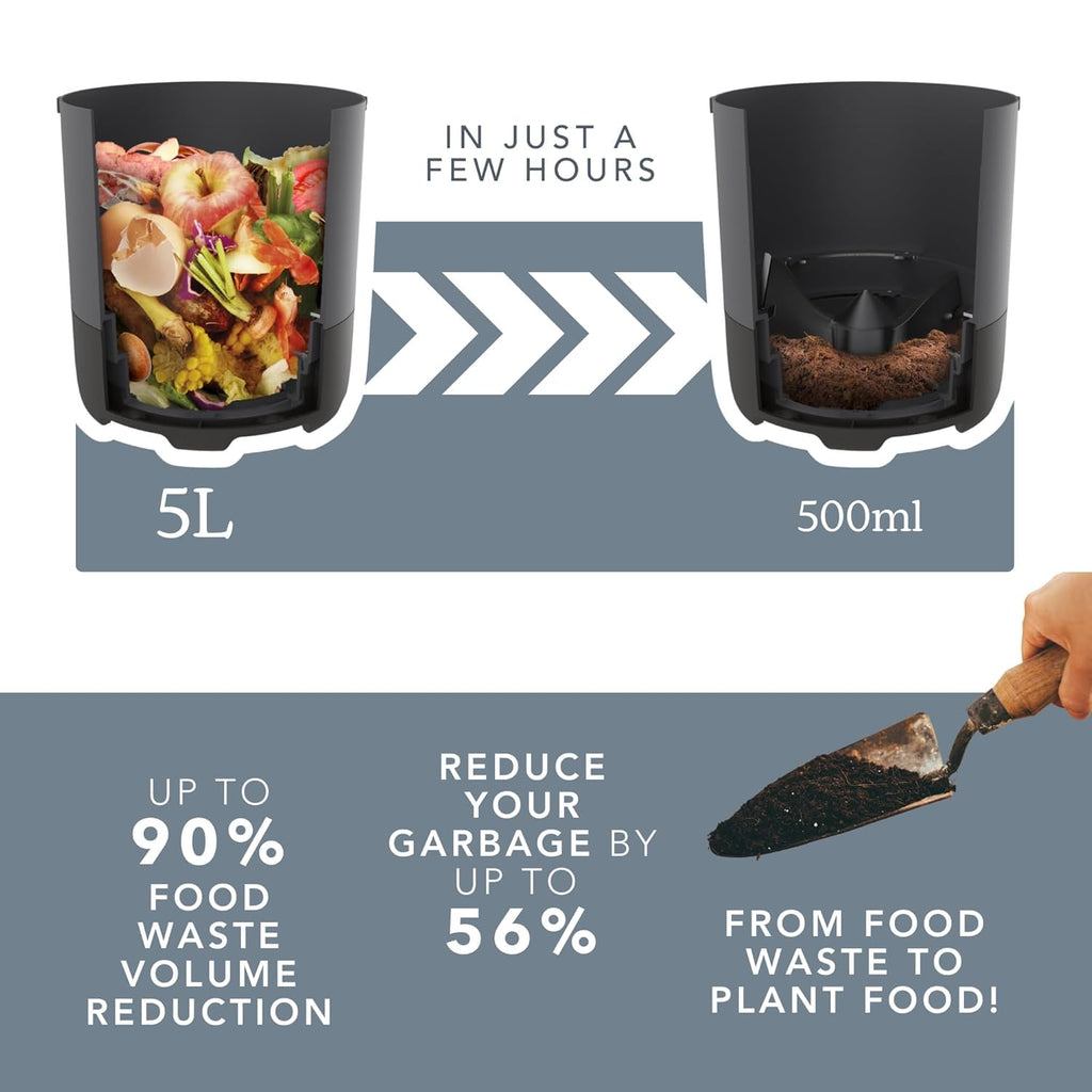 Food Cycler Eco 5 Award-Winning Kitchen Food Recycler | Indoor Composter Bin Alternative | Electric Countertop Food Disposer with Odorless 5L Indoor Food Waste Bin for Easy Waste Management | Grey