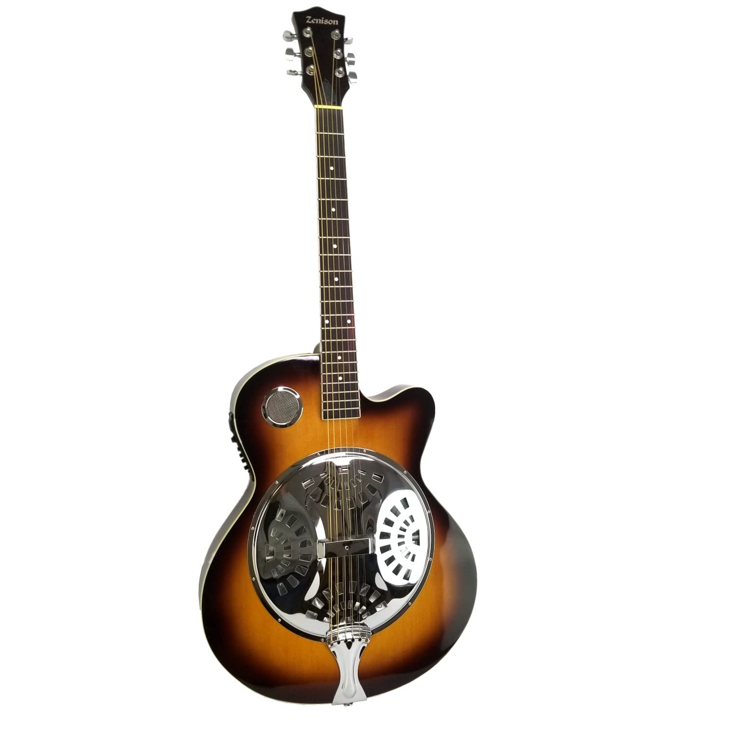 Acoustic Electric Guitar Sunburst Mahogany Traditional Resonator with Built-in Pre Amplifier, Steel Strings