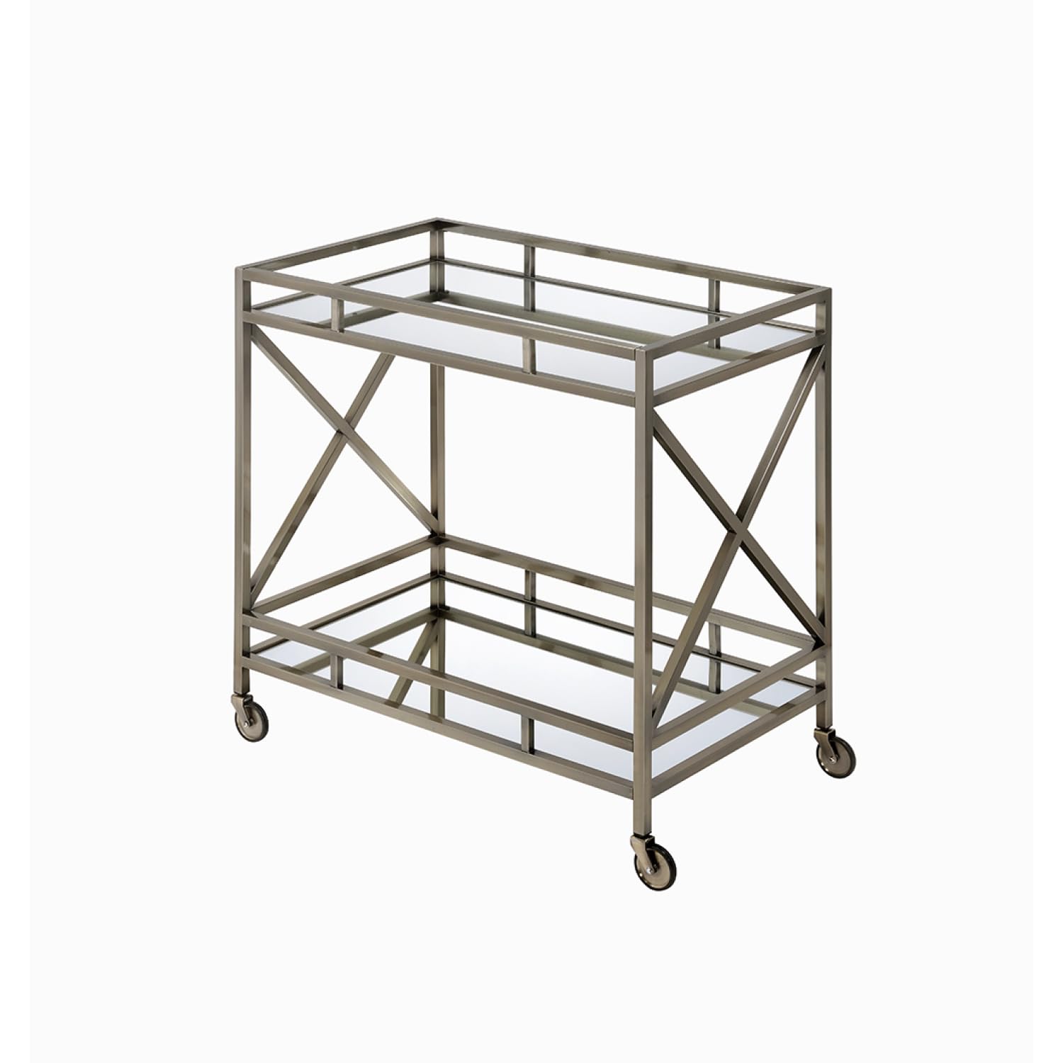 Kristensen Mirrored & Antique Gold Finish Serving Cart - Antique Gold - Serving Cart with Mirrored Top & Shelf - Elegant Finish