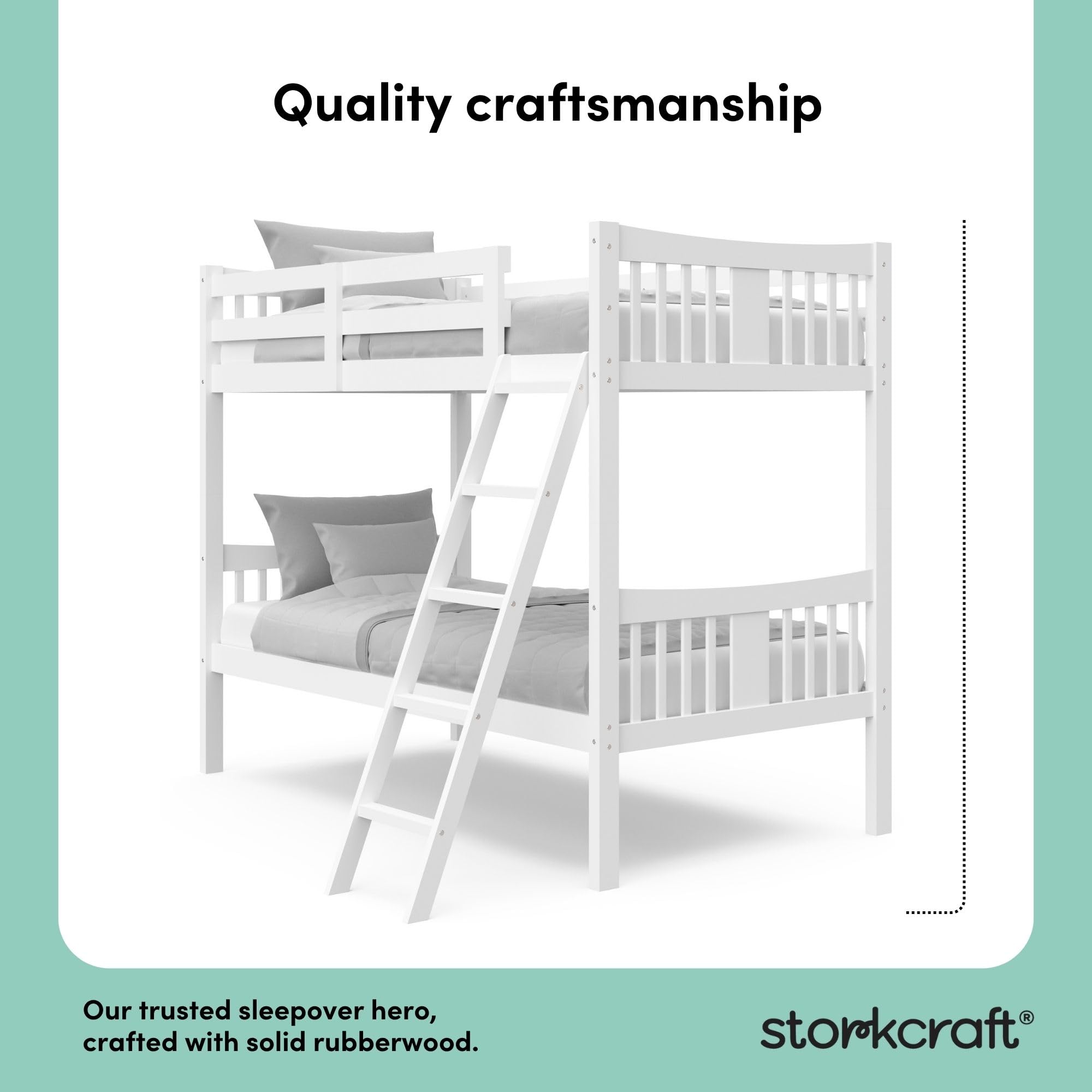 Storkcraft Caribou Bunk Bed Twin Over Twin Bunk Bed (White) - GREENGUARD Gold Certified, Twin Bunk Beds for Kids, Converts to 2 Individual Twin Beds, Bunk Beds for Kids