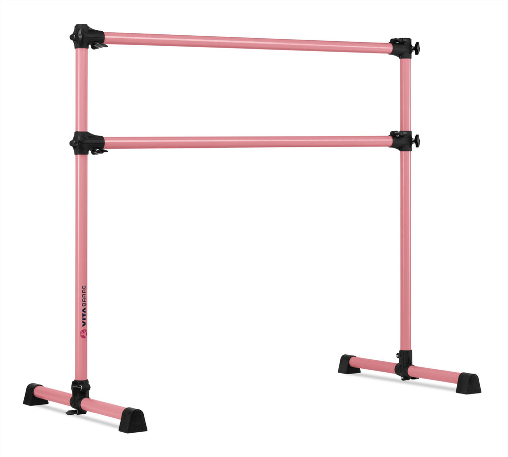 VITA Barre Portable Freestanding Double Ballet Barre, Prodigy, 8 Ft Bars, Light Pink | Adjustable Height, USA Made, Home or Gym Exercise Equipment for Kids & Adults | Dance, Fitness, Pilates