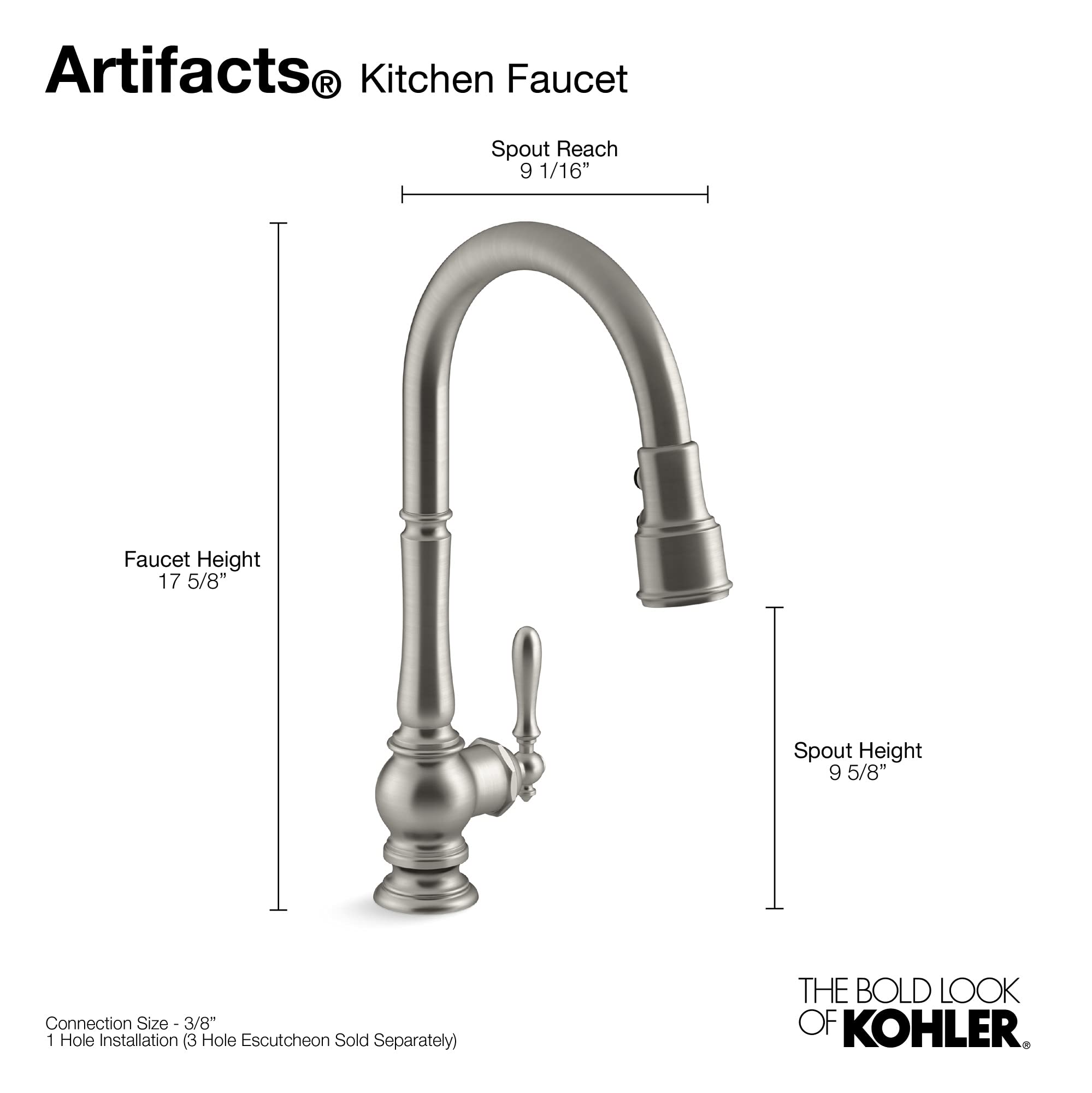 Artifacts Pull-Down Kitchen Sink Faucet With Three-Function Sprayhead