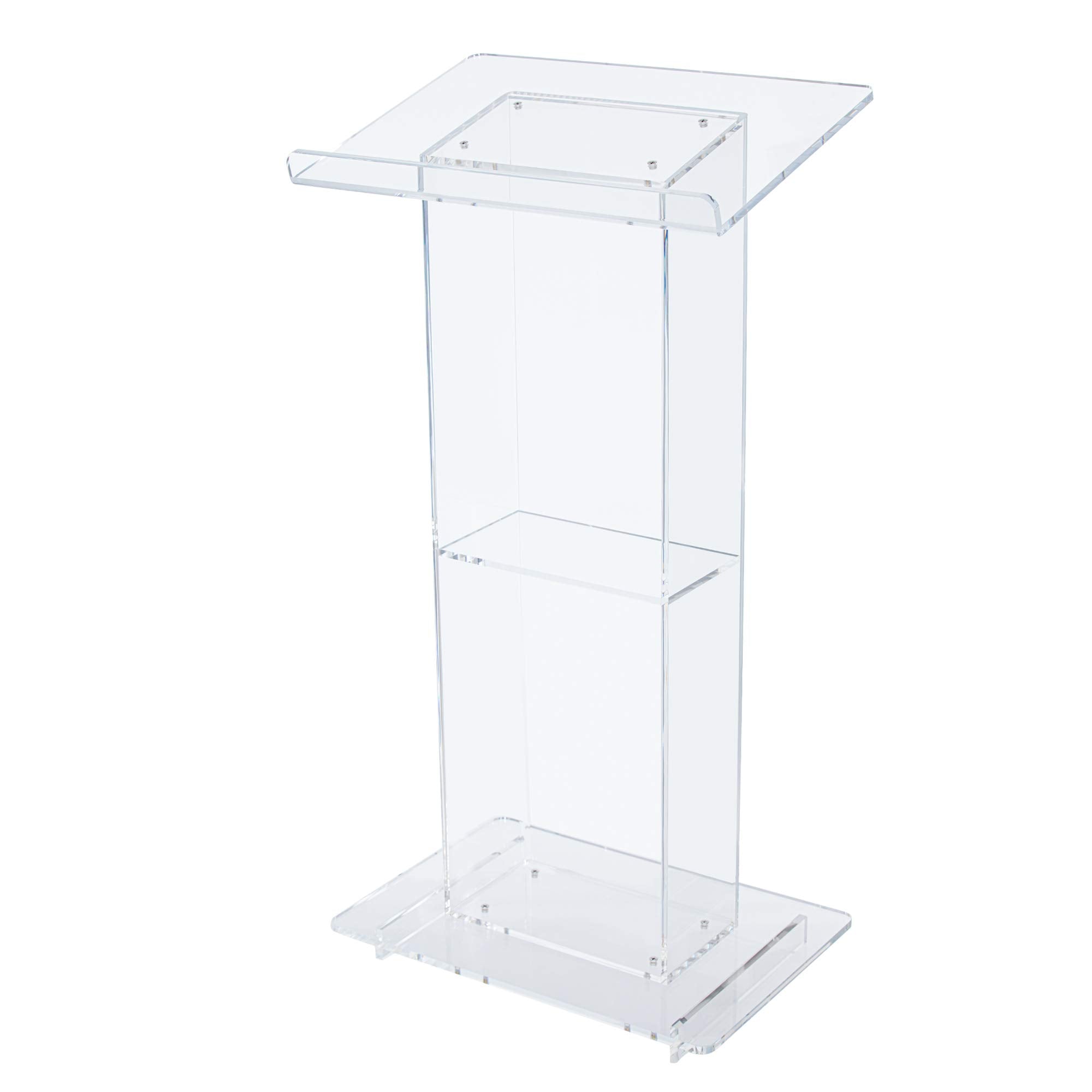 OEF Furnishings CoreGhost Series Commercial-Grade Modern Clear Acrylic Lectern with Shelf (24-inch Reading Surface)