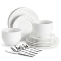 KINGSTONE 24-Piece Bone China Dinnerware Set with 40-Piece flatware, White Lightweight Porcelain Service for 8, for Family Dining, Restaurants, Gifting，Microwave and Dishwasher Safe