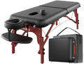 CLORIS 84" Professional Massage Table Portable 2 Folding Lightweight Facial Salon Spa Tattoo Bed Height Adjustable with Carrying Bag & Wooden Leg Hold Up to 1100LBS Black