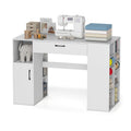 GOFLAME Sewing Table, 53” Sewing Machine Desk with Open Storage Cubes, Drawer, Cabinet, Adjustable Shelves, Art Craft Table for DIY, Modern Home Office Desk, White