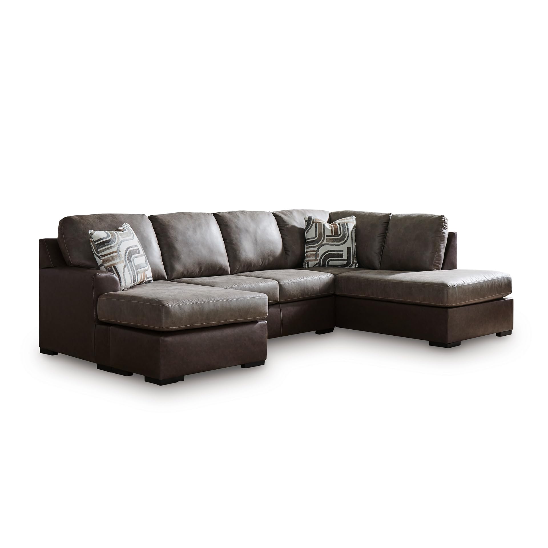Signature Design by Ashley Baltic‑Park Sleeper Sectional Sofa with Chaise, Faux Leather Couch Bed with Queen Memory Foam Mattress for Modern Living Room Lounging, Brown