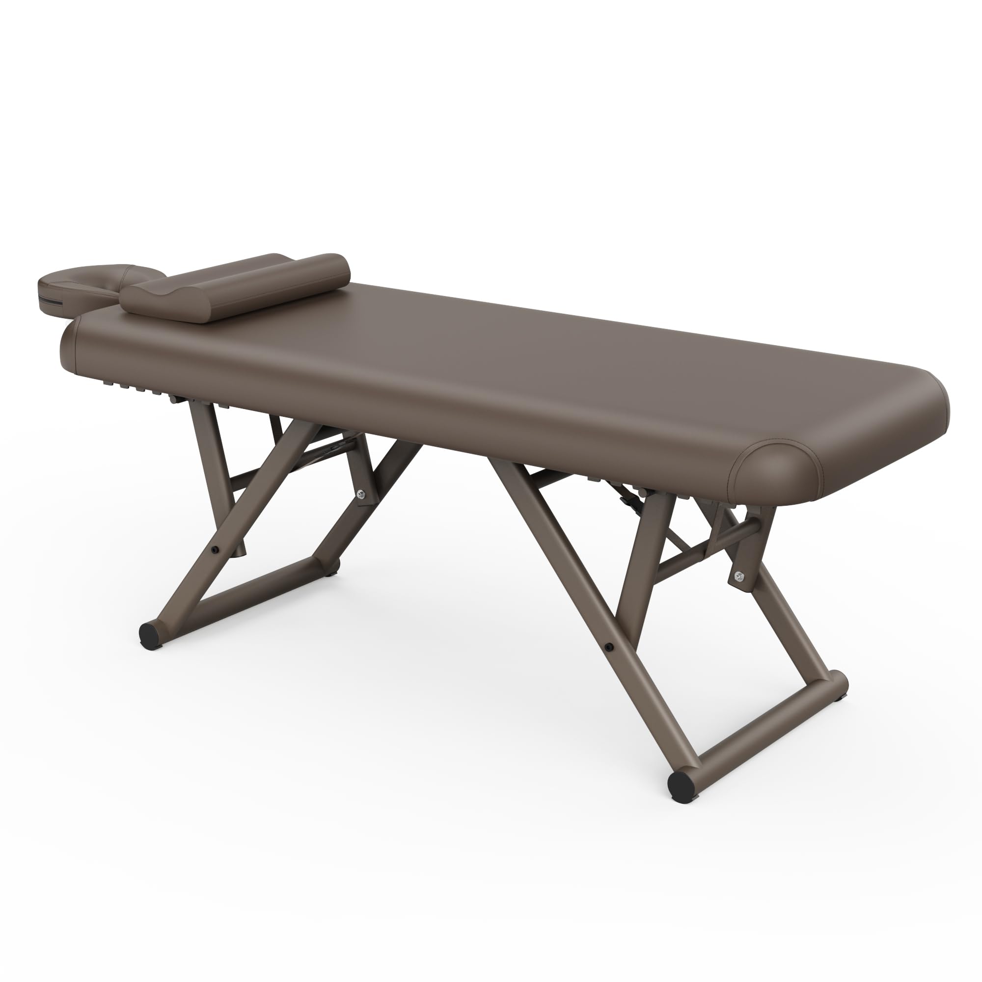pouseayar Adjustable Massage Table with Face Pillow & Headrest, Sturdy and Solid, Silent and Easy to Adjust - Fixed Backrest, Brown