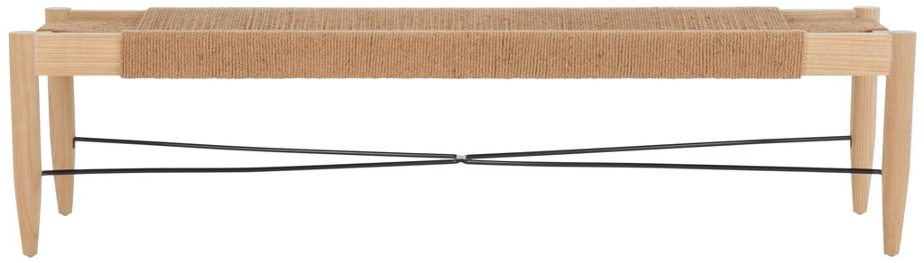 SAFAVIEH Home Collection Arcana Tropical Natural Jute Rope Sungkai Solid Wood Bench (Fully Assembled)