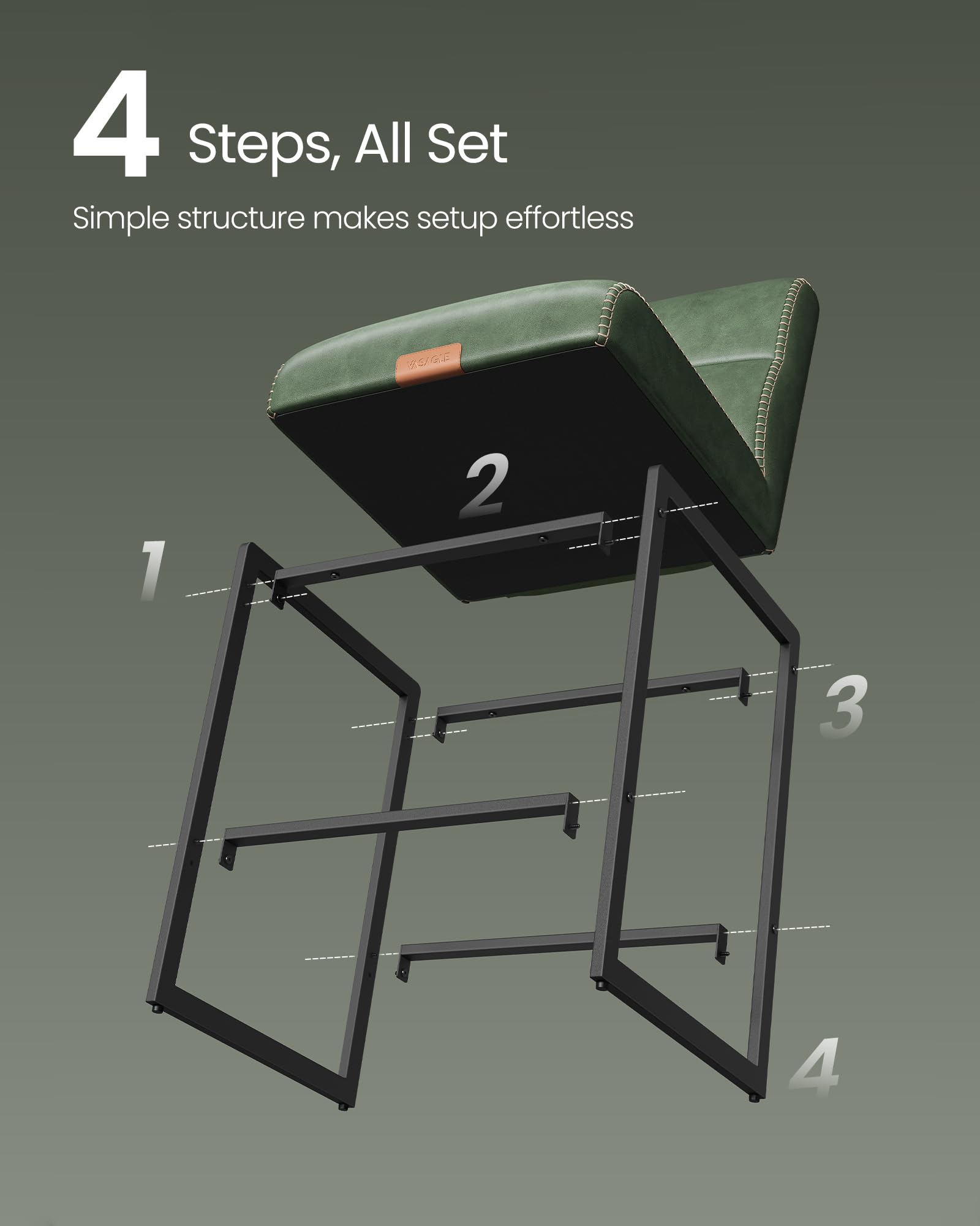 VASAGLE EKHO Collection - Bar Stools Set of 4, Counter Height Stools with Backs, 26.4-Inch Barstools Chairs, Synthetic Leather with Stitching, Mid-Century Modern, Dining Kitchen Island, Forest Green