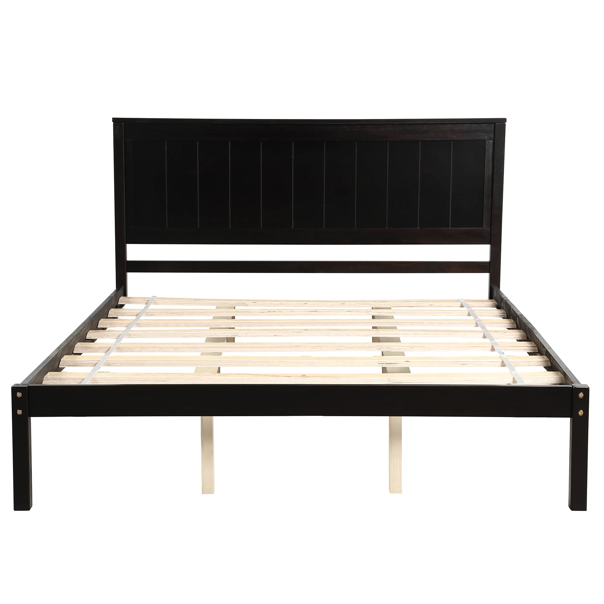 Jintop Queen Size Platform Bed Frame with Headboard,Bedroom Stylish Bed W/Wood Slat Support & No Box Spring Required,Easy to Assemble,for Kids Teens Girls Boys,Espresso