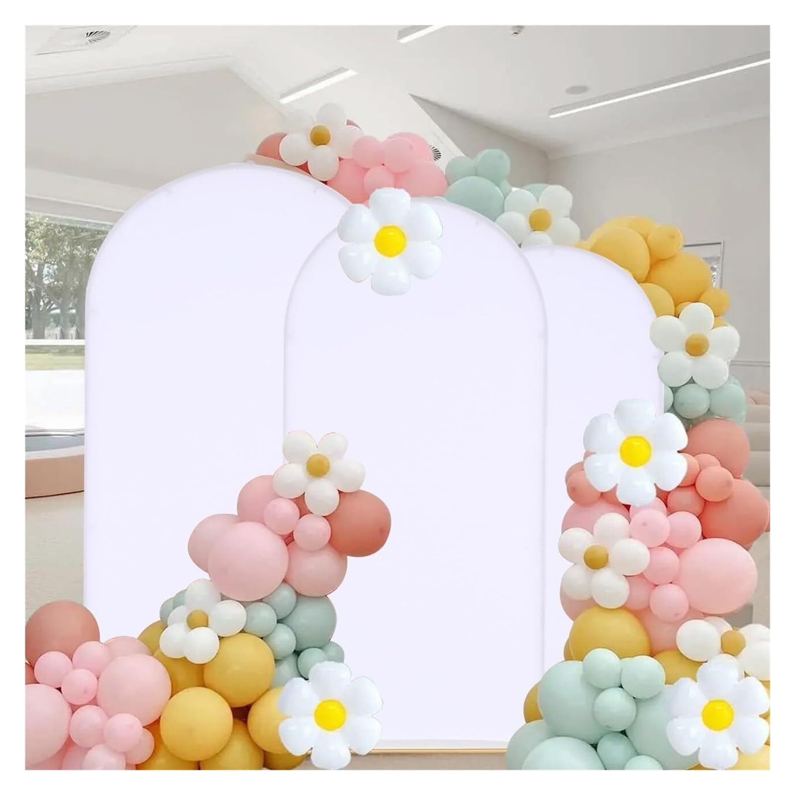 Metal Wedding Arch Backdrop Stand with Cover Backdrop Stand for Birthday Party Ceremony Anniversary Celebration Door Arch Frame(Frame with Cover)