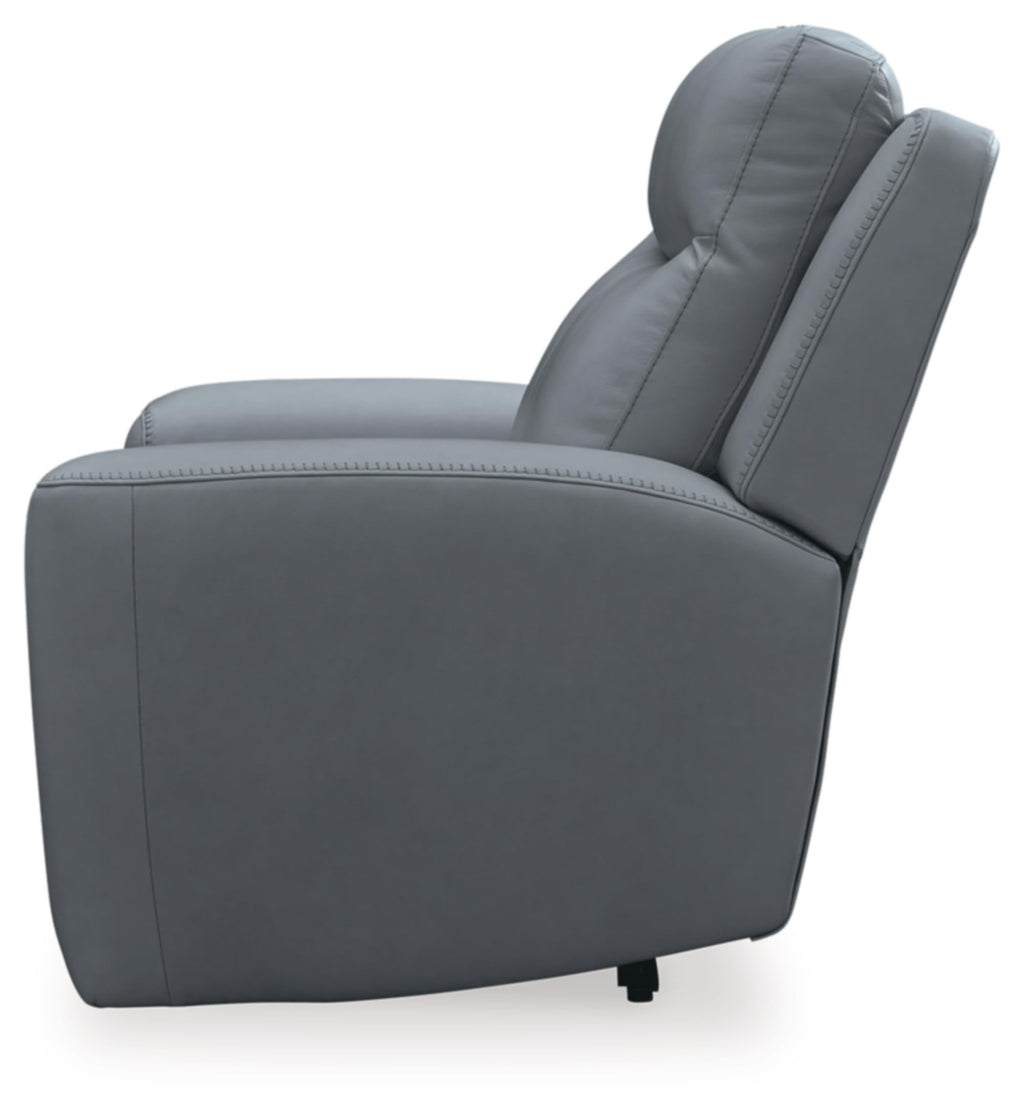 Signature Design by Ashley Mindanao Contemporary Leather Match Upholstered Power Recliner with Adjustable Headrest, Gray