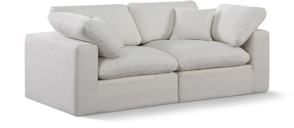 Meridian Furniture 187Cream-S80 Comfy Collection Modern | Contemporary Upholstered Modular Sofa with Cream Linen Textured Fabric Upholstery, Down Feather Cushions, 80" W x 40" D x 34.5" H, Cream