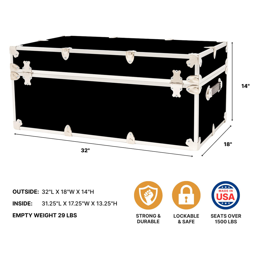 Rhino Trunk & Case Aromatic Cedar Chest - Large 32"x18"x14" Storage Box, Coffee Table, End of Bed Trunk, or Entryway Storage Bench – USA-Made, Furniture Grade – Strong and Secure Clothing Storage
