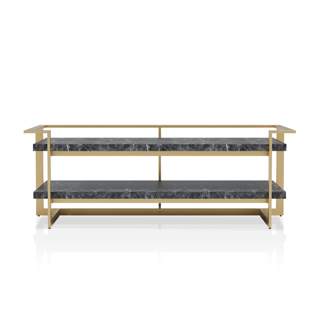 24/7 Shop at Home Daphne Modern Metal Faux Marble Top 2-Piece Coffee Table Set with Open Shelves for Living Room, Bedroom, Home Office, Gold and Black