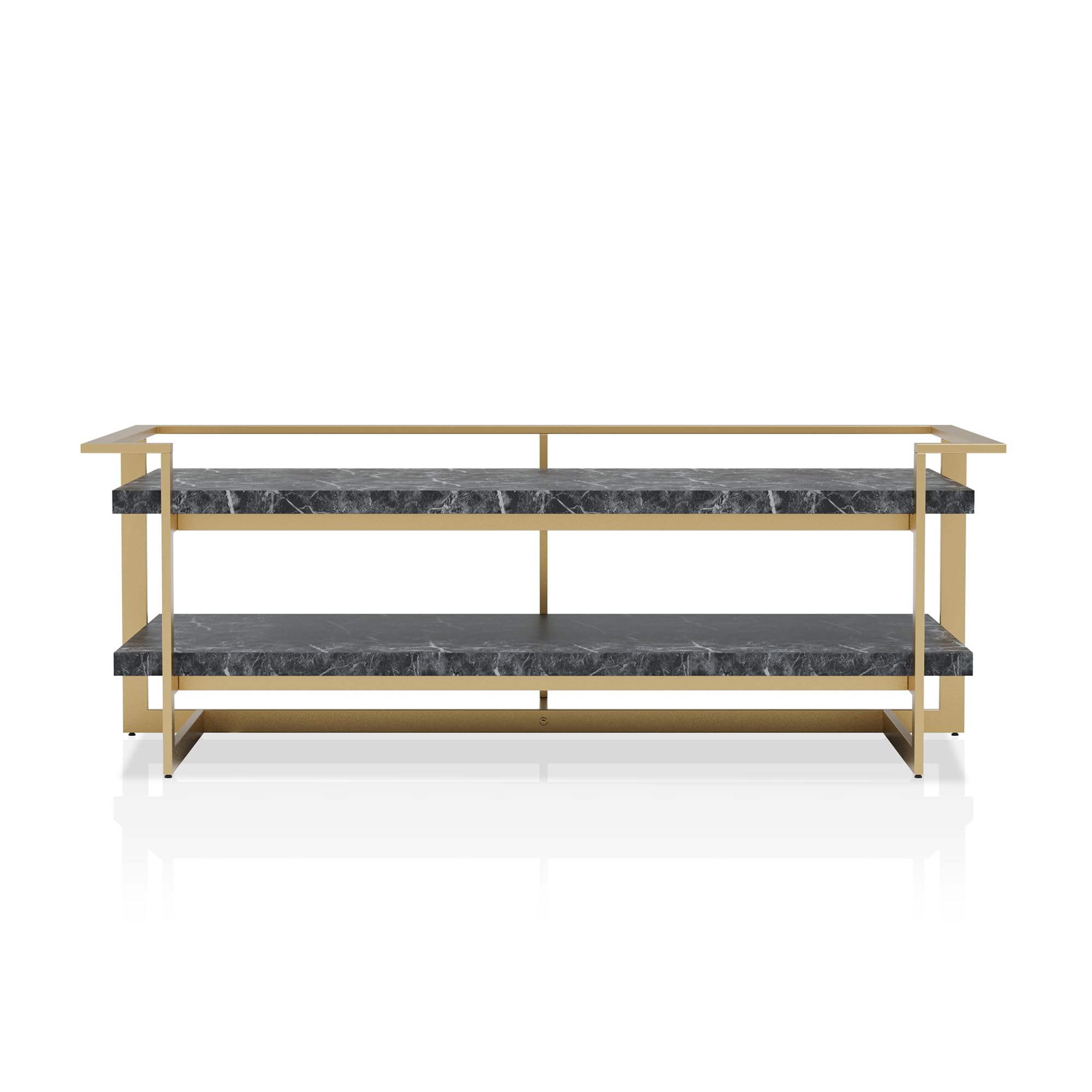 24/7 Shop at Home Daphne Modern Metal Faux Marble Top 2-Piece Coffee Table Set with Open Shelves for Living Room, Bedroom, Home Office, Gold and Black