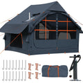 Blow Up Tent with Skylight and Stove Jack,4-6 Person Inflatable Camping Hot Tent with Pump,Easy Setup Family Camping Tent 4 Season Waterproof Outdoor Tents,Grey