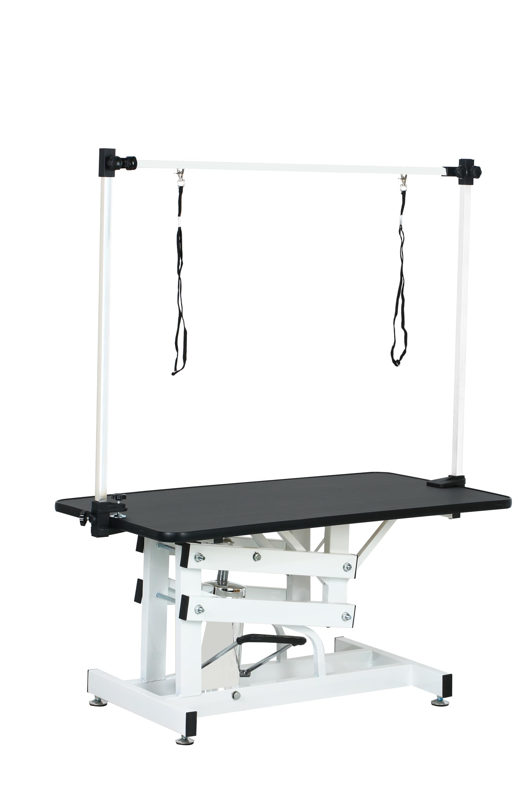 GDFStudio 42.5" Hydraulic Dog Grooming Table with Adjustable Arm & Noose, Heavy Duty Z-Lift Pet Grooming Table for Dogs at Home, Height Adjustable 21" to 36", 330LBS Capacity, White+Black