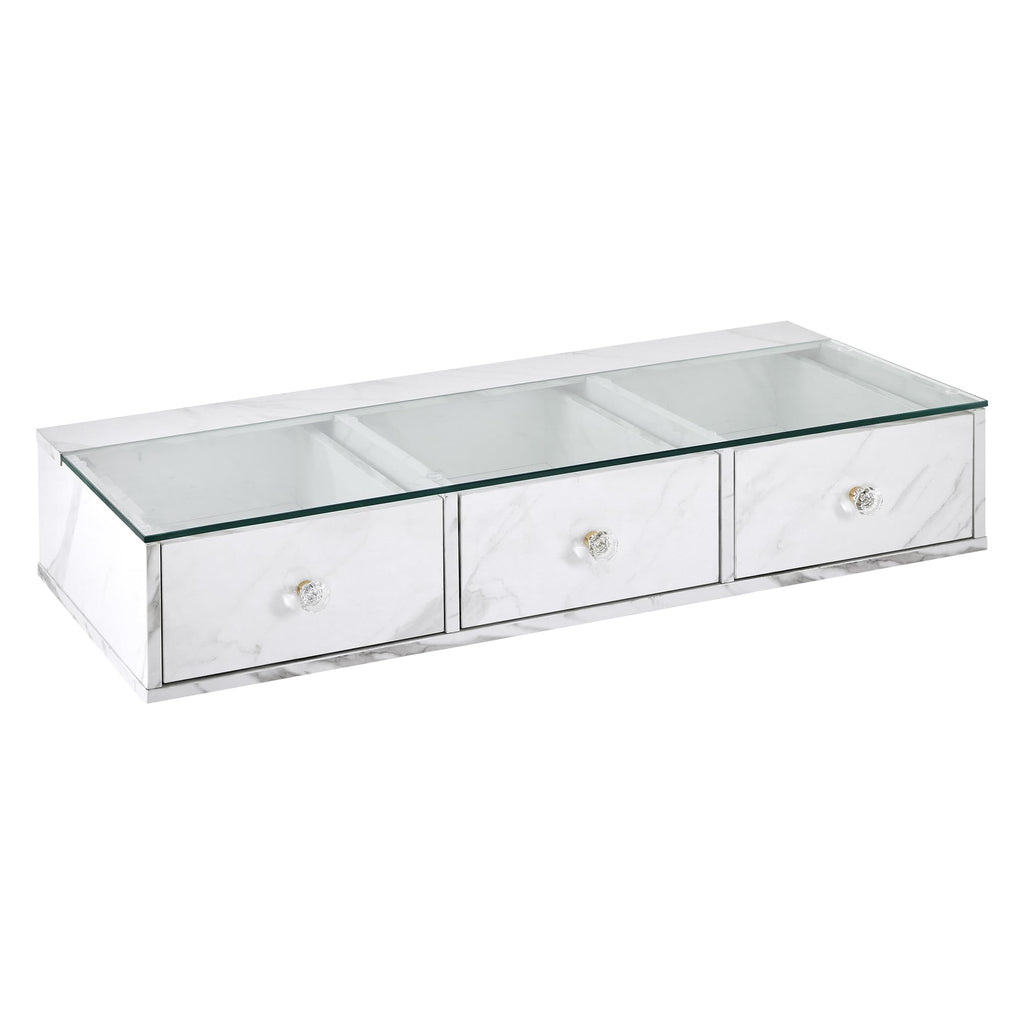 BarberPub Glass Top Wall Mount Station, Beauty Barber Spa Storage Cabinet with 3 Drawers, Minimalist Hair Salon Styling Equipment, Home & Bathroom Organizer 2200 (White)