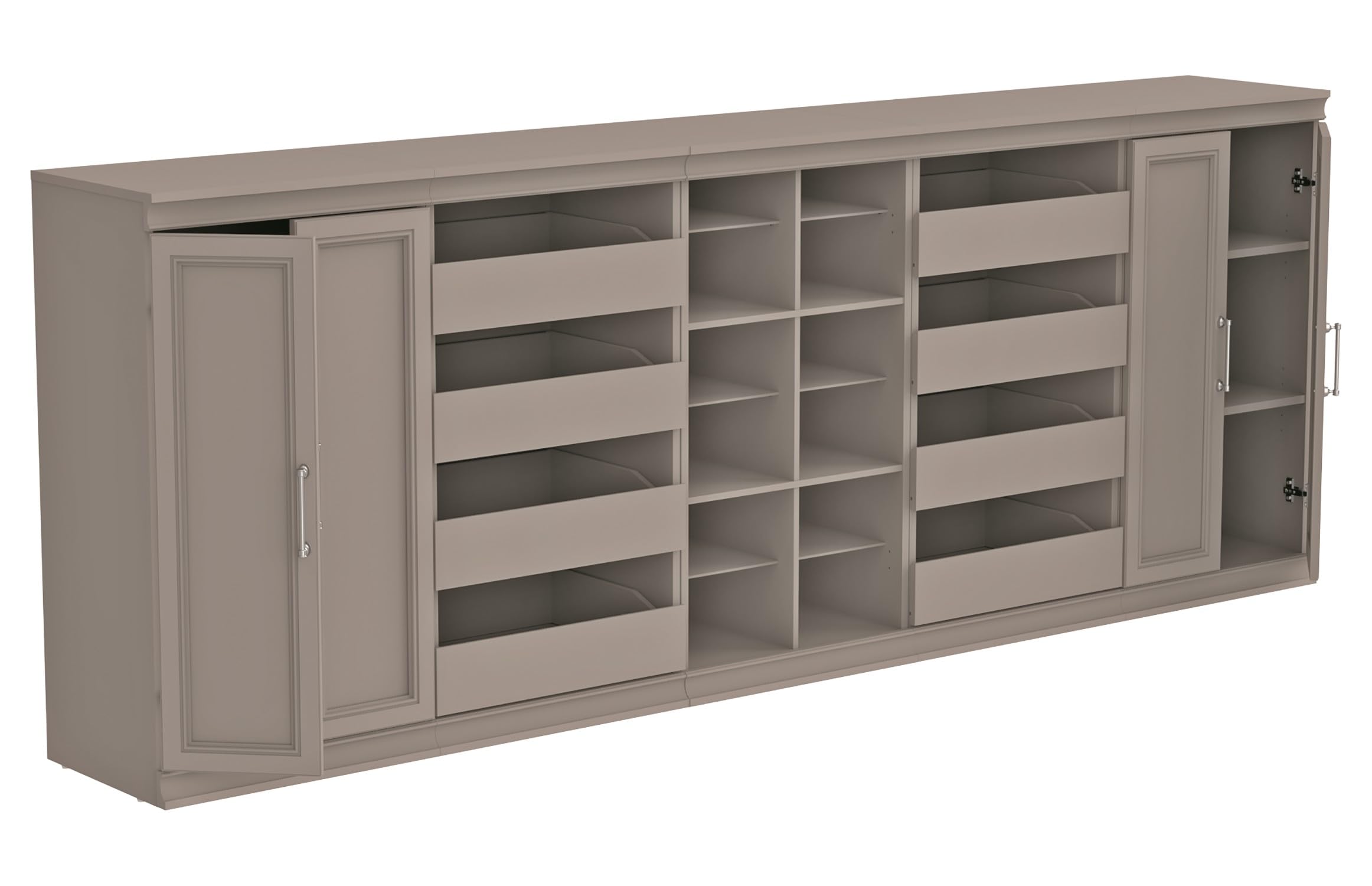 ClosetMaid Modular Storage 106.97-inch W 8-Drawer 18-Shelf Entertainment System with Doors, Smoky Taupe