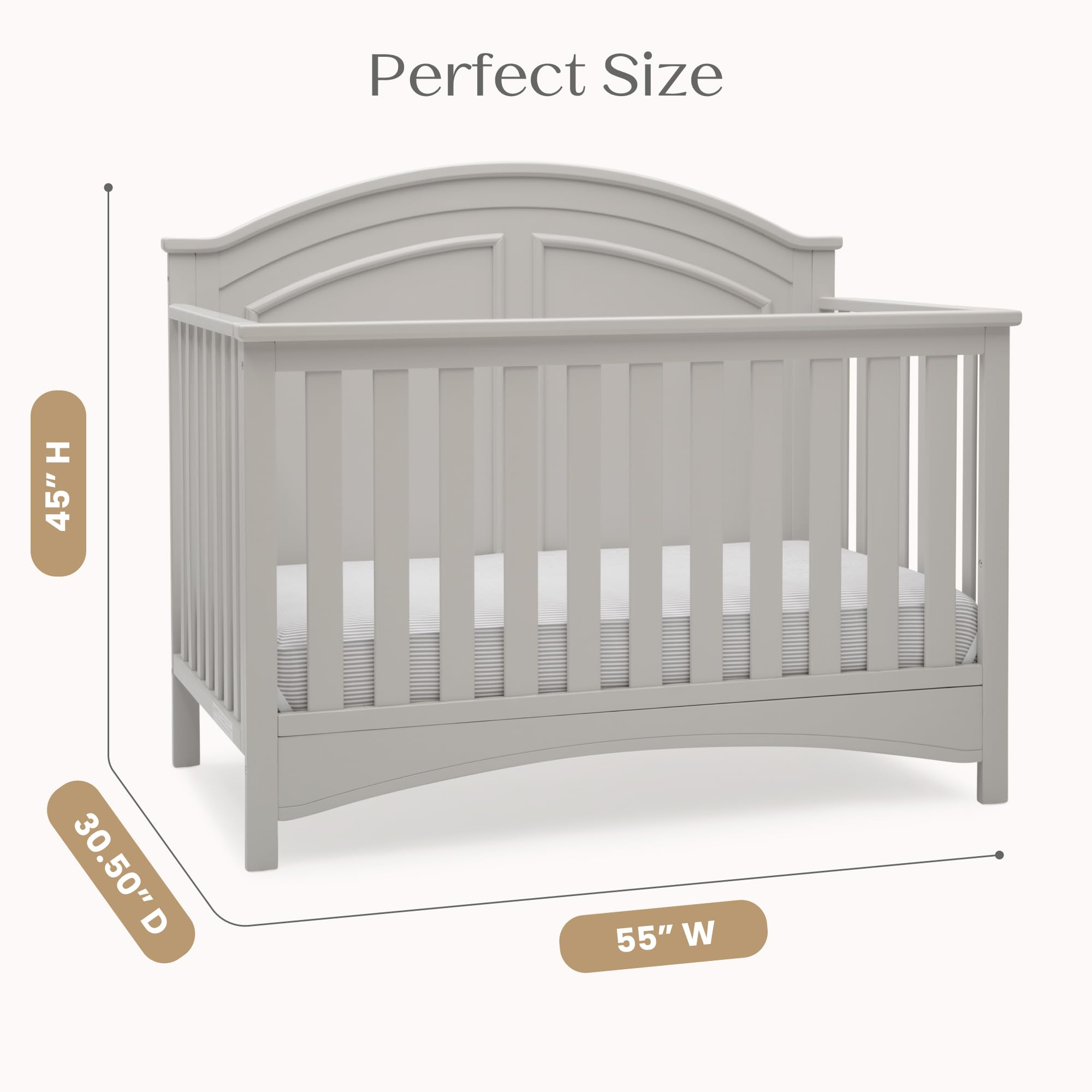 Delta Children Perry 6-in-1 Convertible Crib - Greenguard Gold Certified, Moonstruck Grey