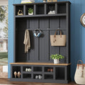 Hall Tree with Bench and Shoe Storage, 3-in-1 Entryway Furniture with Shoe Bench, 13 Open Compartments and 6 Hooks, Multifunction Hall Tree for Hallway, Entryway, Bedroom, 18"D x 59"W x 78.8"H,Black