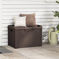 Kalmrek Patio Storage Box Brown 33 gal Polypropylene Resin Wicker Garden Deck Porch Outdoor Storage Chest Bench with Lockable Lid and Gas-Lift Mechanism for Cushion Pillow Tool Organization