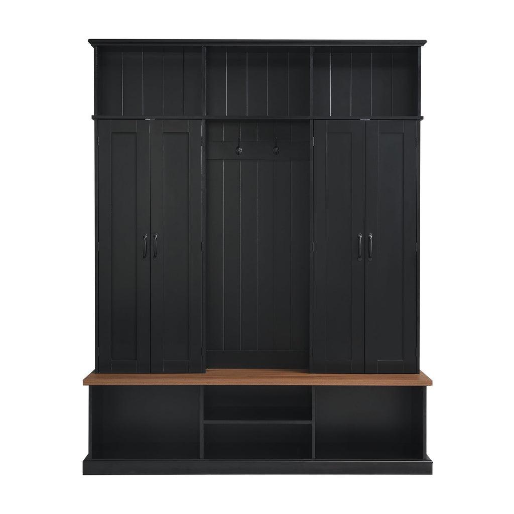 Merax 62.2''W Entryway Hall Tree with Bench, 3 Top Cubbies & Bottom Storage Space, Farmhouse Coat Rack with Hooks & Cabinets for Entryway, Hallway, Mudroom, Living Room