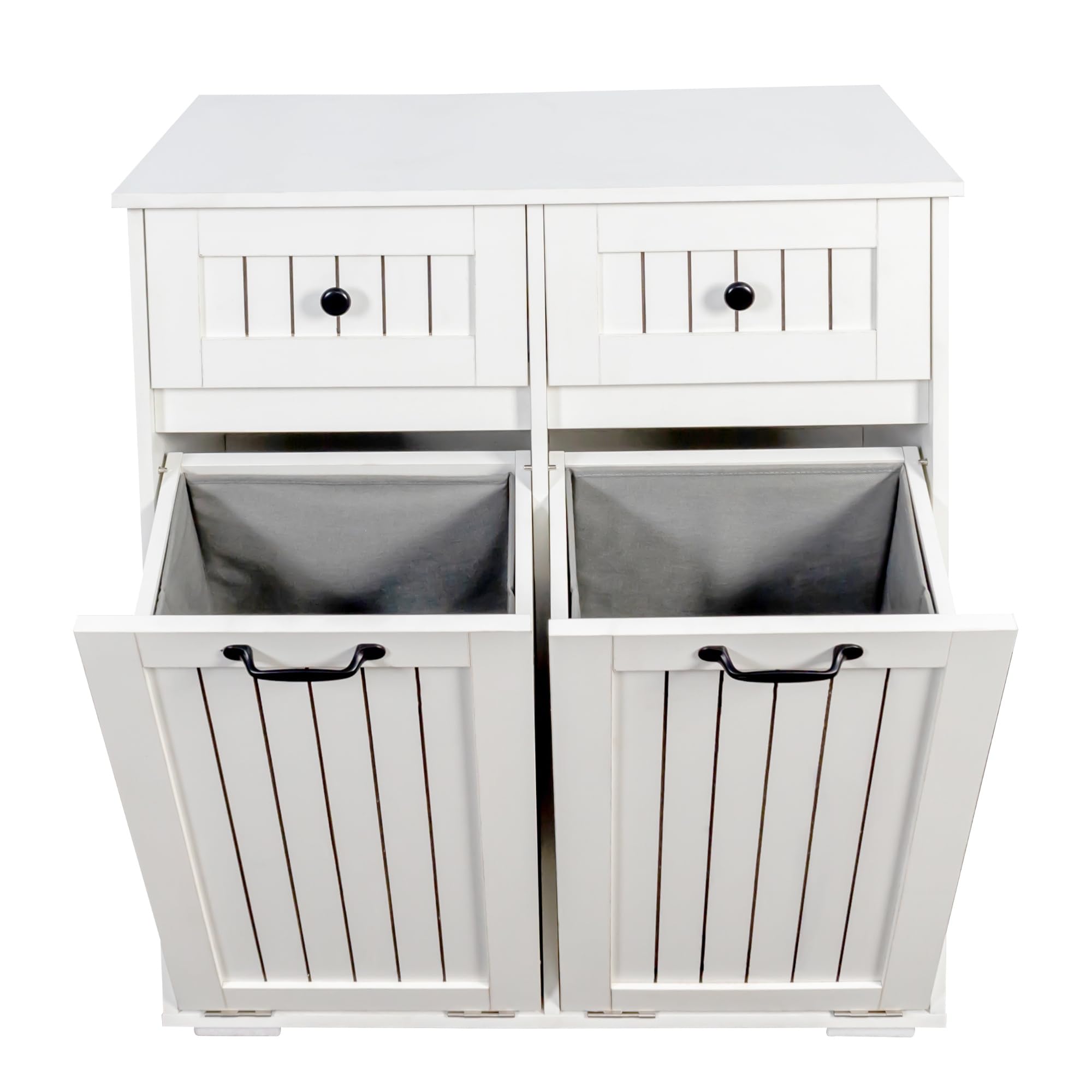 FEBORY White Laundry Cabinet with 2 Removable Hamper Baskets and 2 Drawers, Particle Board and MDF, 31.5 x 15.75 x 35.83 Inches