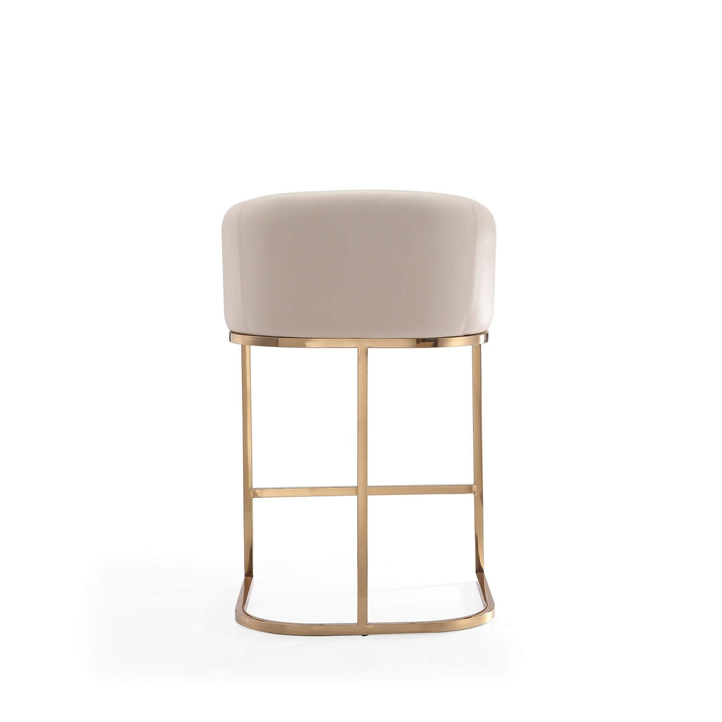 Manhattan Comfort Louvre 26 Inch Mid Century Modern Counter Height Bar Stools - Elegant Faux Leather Padded Seat, Stainless Steel Base with Footrest, Fully Assembled Barstools, Set of 1, Cream