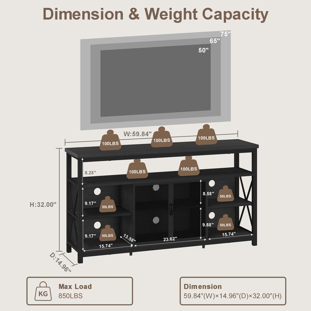 BON AUGURE Tall TV Stand for TVs up to 65 Inch, Industrial Wood Entertainment Center with Storage Cabinet, Modern TV Media Console for Living Room and Bedroom (32 Inch High, Black Oak)