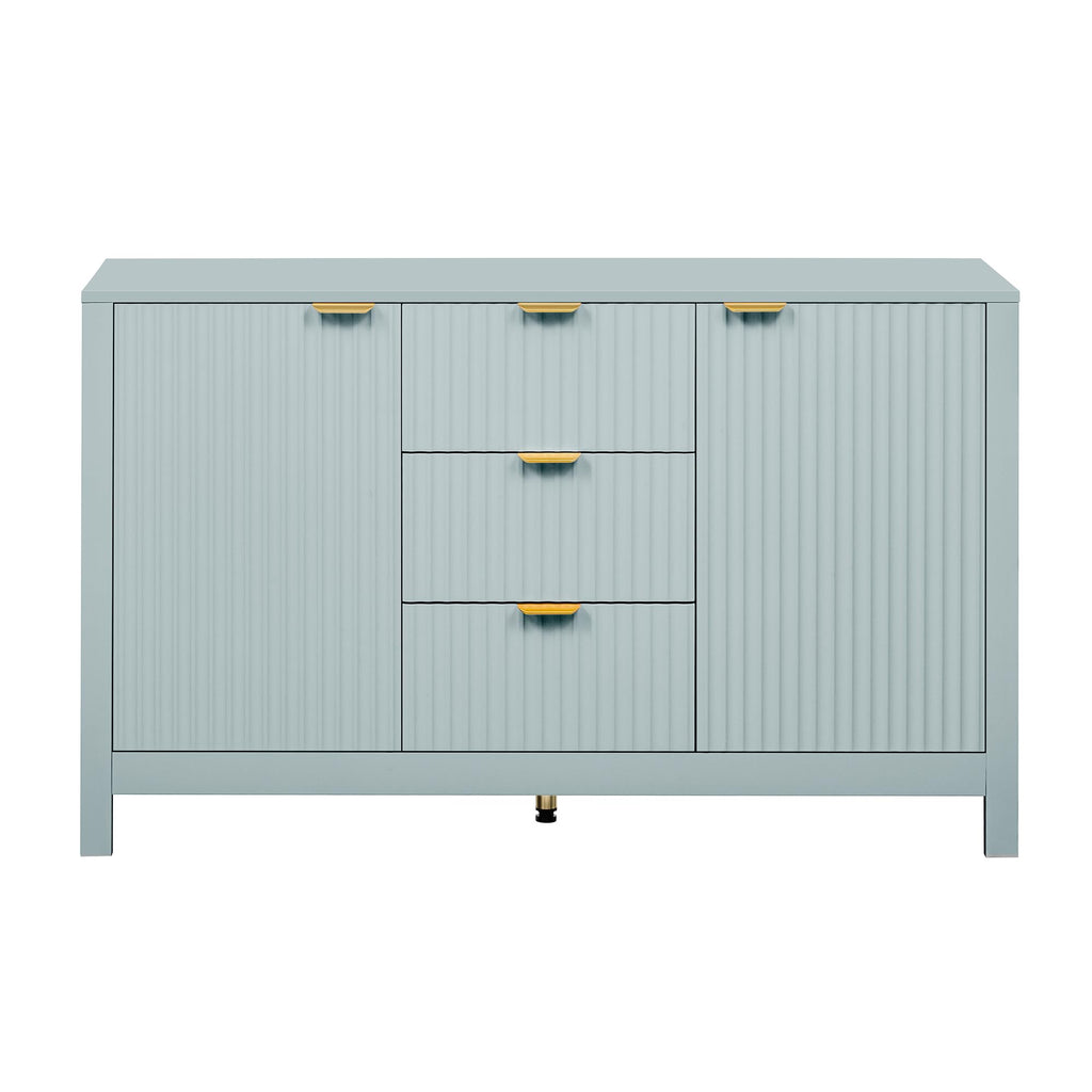 GDFStudio 47.2" Modern Buffet Cabinet with 3 Drawers & Adjustable Shelves, Wave Pattern Sideboard Cabinet with Doors, Coffee Bar Cabinet Credenza Storage Cabinet for Dining Room Living Room, Cyan