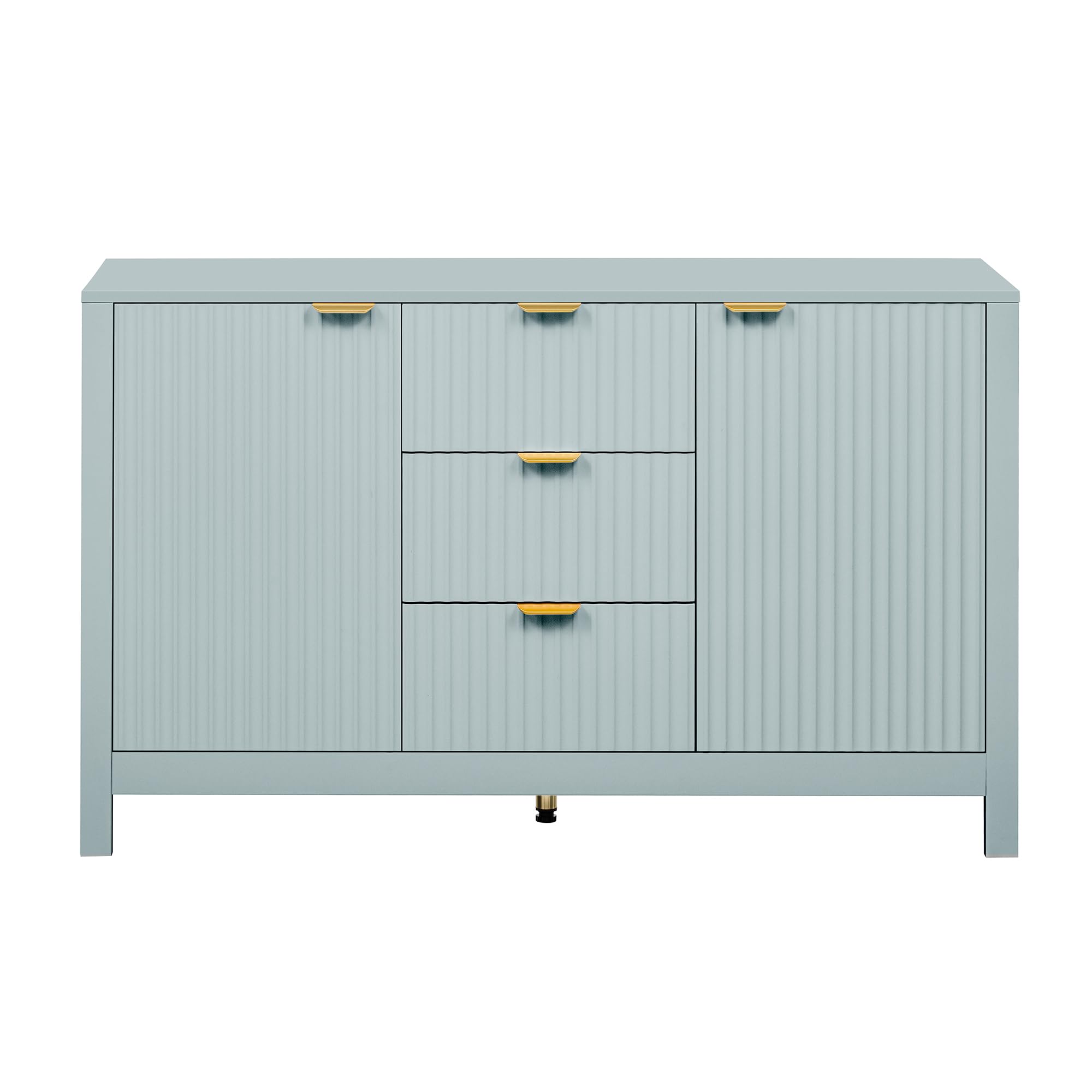 GDFStudio 47.2" Modern Buffet Cabinet with 3 Drawers & Adjustable Shelves, Wave Pattern Sideboard Cabinet with Doors, Coffee Bar Cabinet Credenza Storage Cabinet for Dining Room Living Room, Cyan