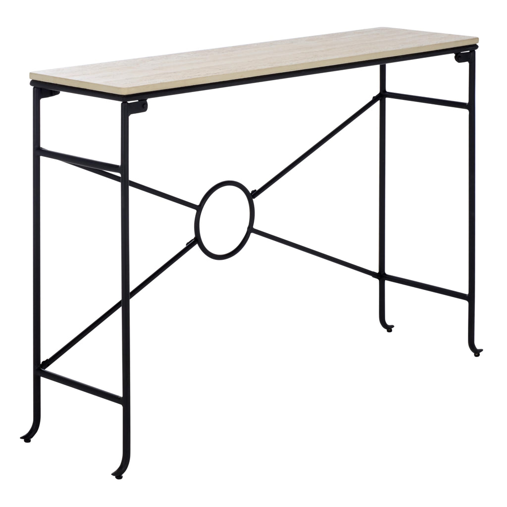 SAFAVIEH Home Collection - Lenin Console Table, Beige Ceramic Top with Black Metal Frame (CNS3706A)