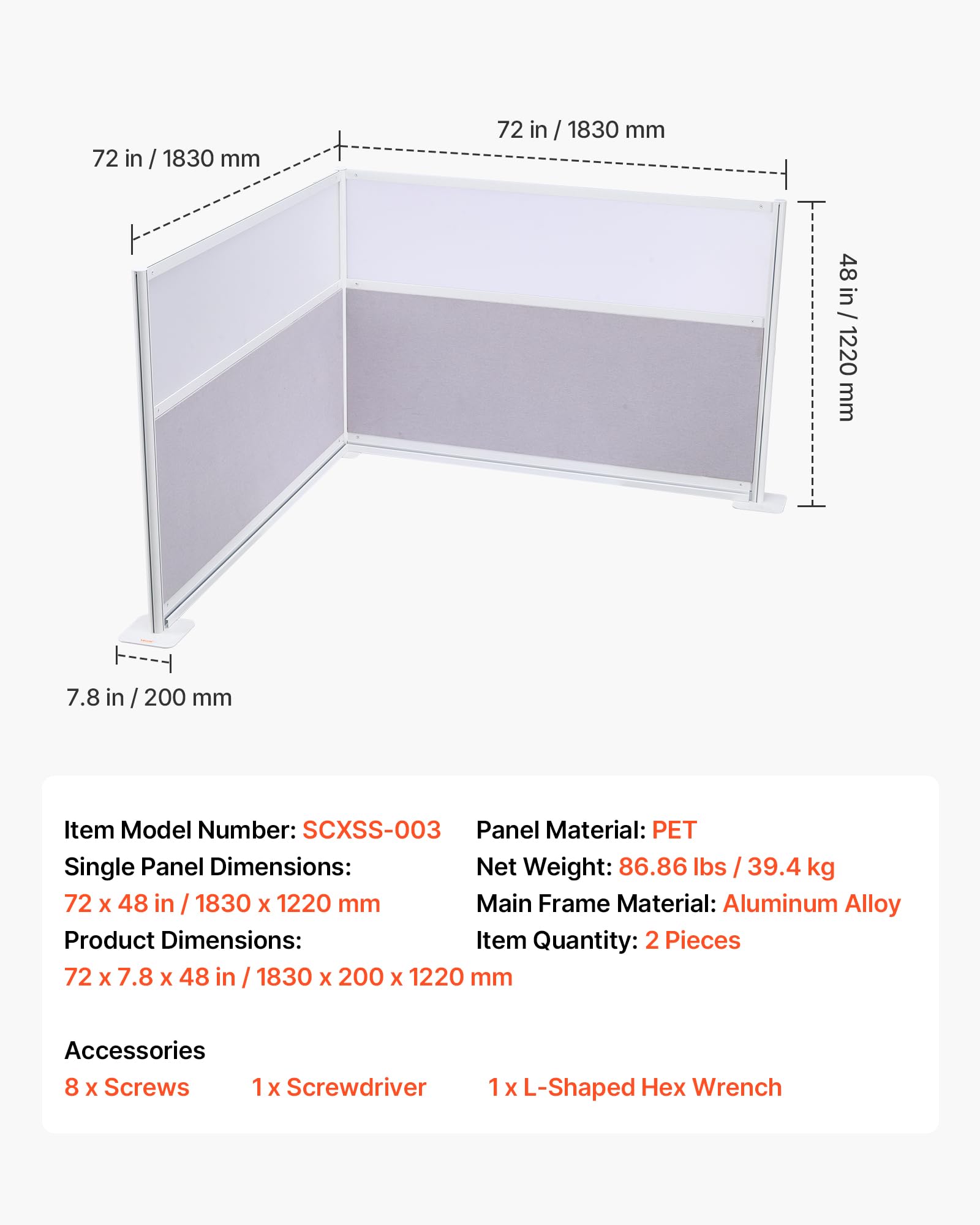 VEVOR Office Divider Privacy Partitions, 2-Pack, 72" x 48" Room Divider Walls, PET Workstation Cubicle Partition with Frosted Acrylic Windows, Freestanding Privacy Panels for Office Library School